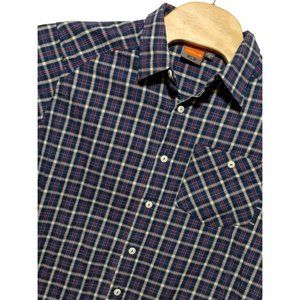 Merrell Men's Long sleeve Button‎ Down Blue Plaid Large Shirt